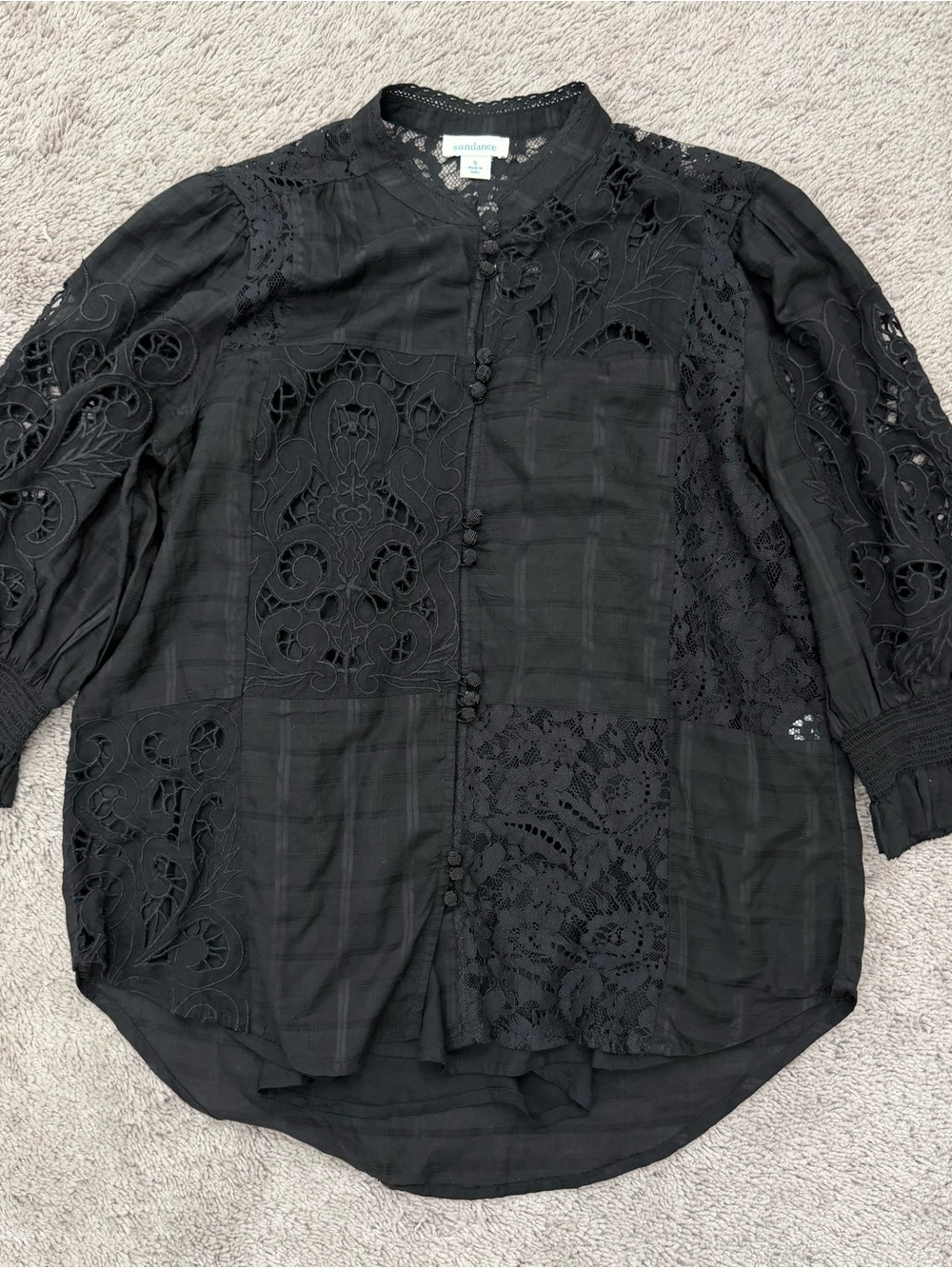 Sundance Black Lace Patchwork Button-Down Shirt